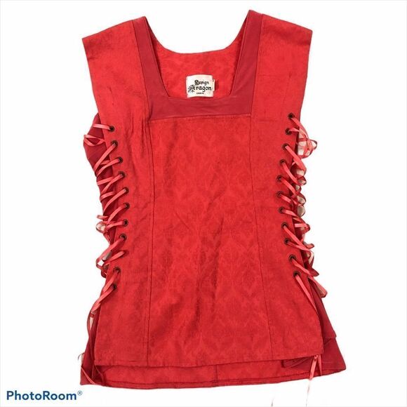 Design Aragon Tops - Design Aragon Jacquard Coral Lace Up Blouse Small‎